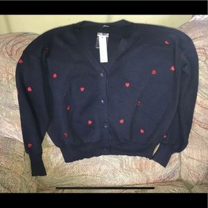 Akaiv Navy Red Hearts CARDIGAN M/L NWT 
Very Cheryl Blossom